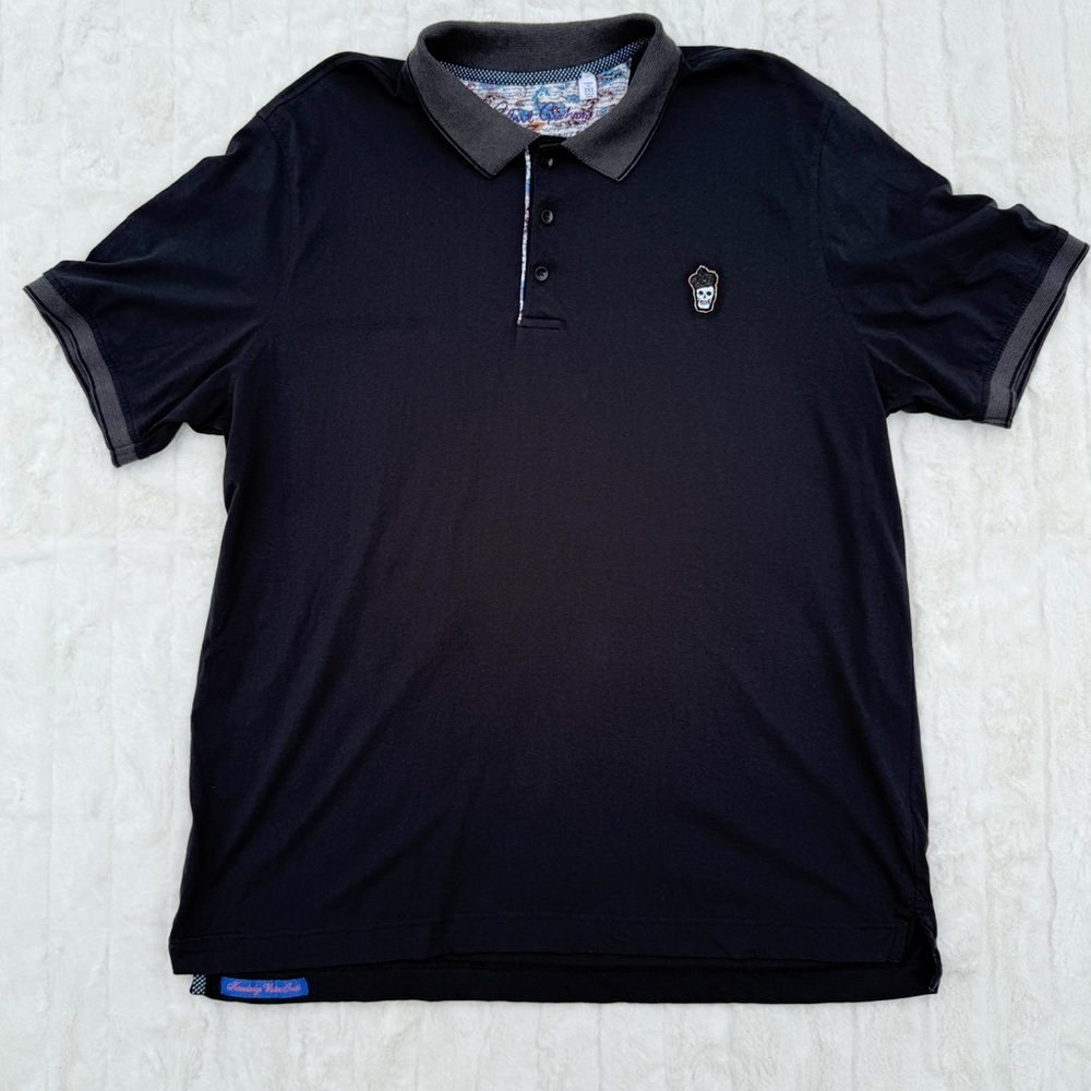 Robert Graham Polo Shirt Short Sleeve Black Cotton Lucifer Skull Men’s 3XL